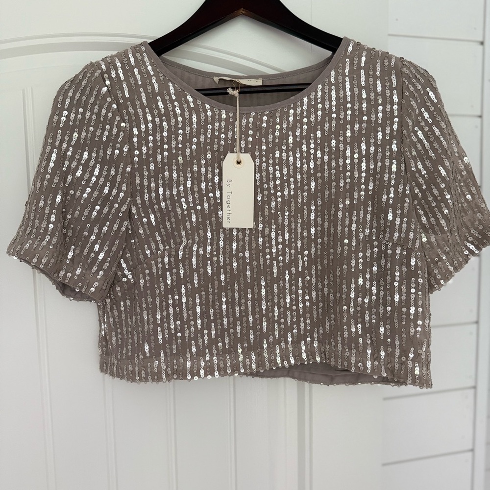 By Together Silver Sequin Crop Top